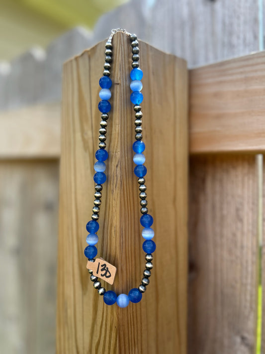 Feeling Blues Necklace with 6mm Sterling Pearls - 18"