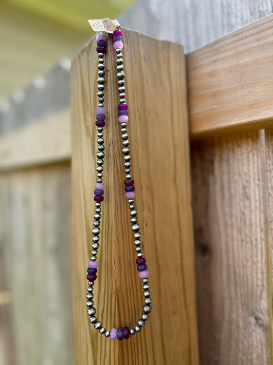 Triple Purple Jade with Variated Sterling Pearls - 22"