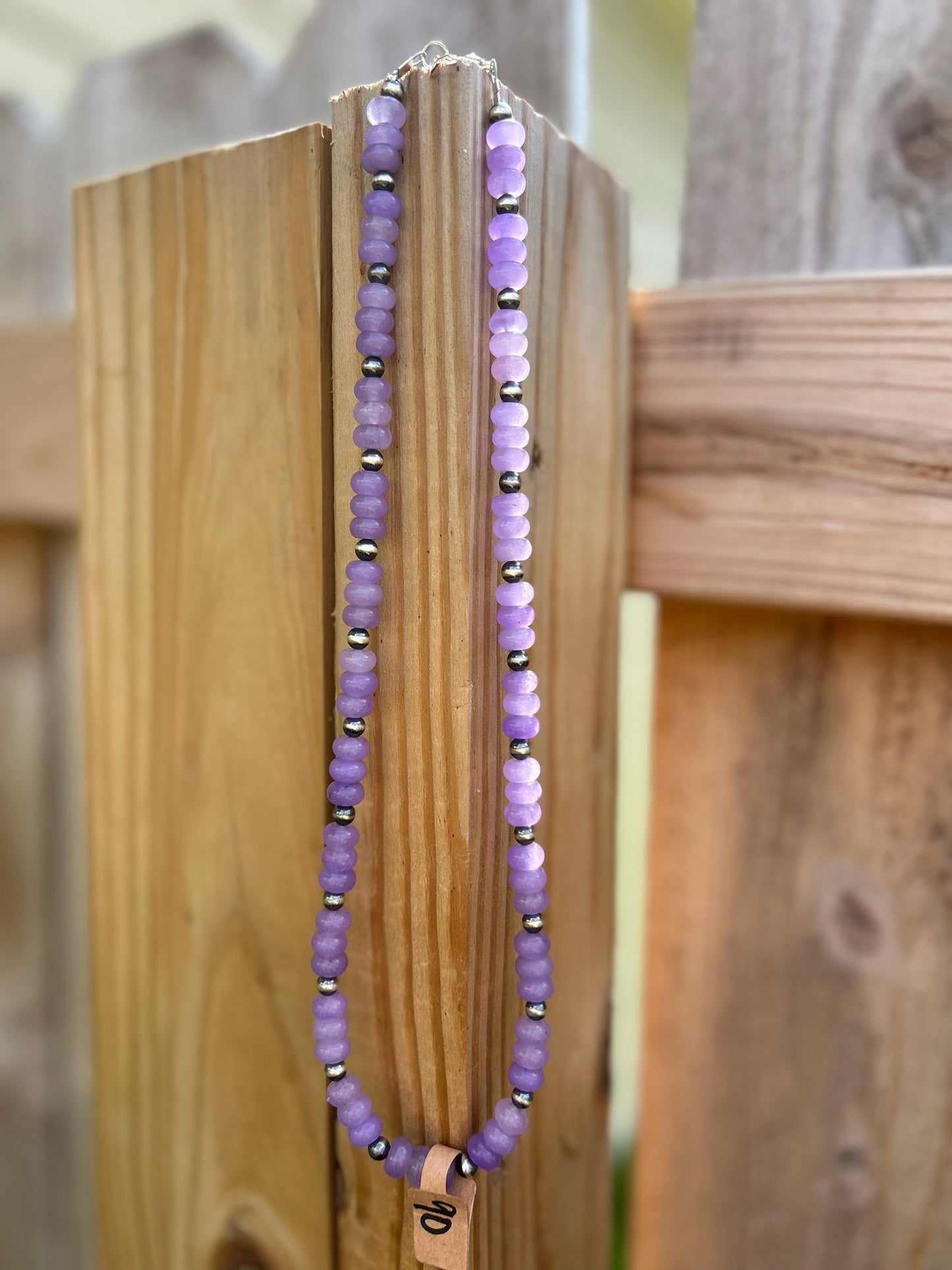Lilac Purple Jade with 5mm Sterling Pearls Necklace - 20.5"