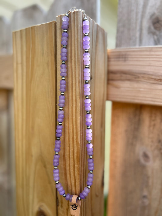 Lilac Purple Jade with 5mm Sterling Pearls Necklace - 20.5"