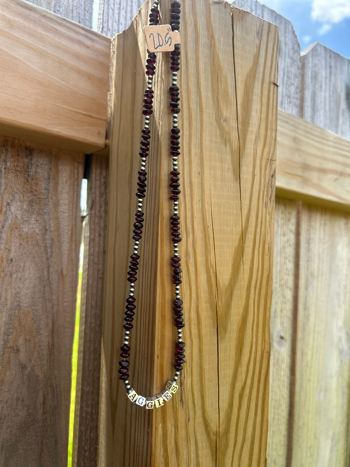 AGGIES Garnet and 3mm Sterling Pearls Necklace - 20.5"