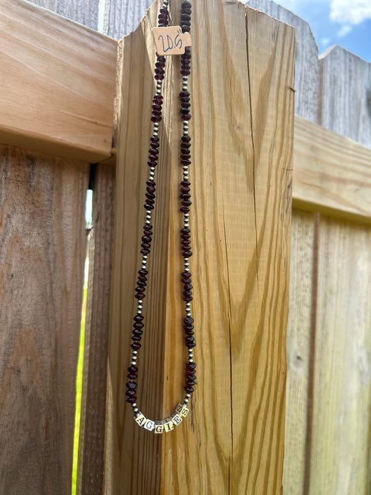 AGGIES Garnet and 3mm Sterling Pearls Necklace - 20.5"