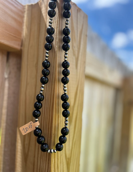 The Chunky Black Onyx with Variated Sterling Pearls Necklace - 20.5"