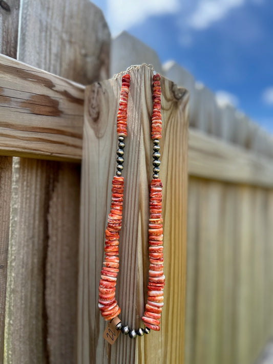 Natural Spiny Graduated Disc Necklace with Sterling Pearls - 22"