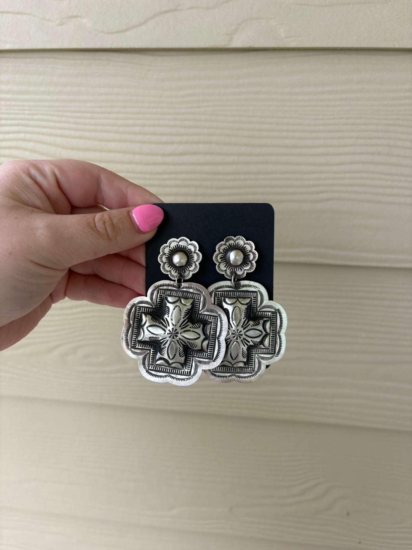 Stamped Sterling Cross Dangle Earrings