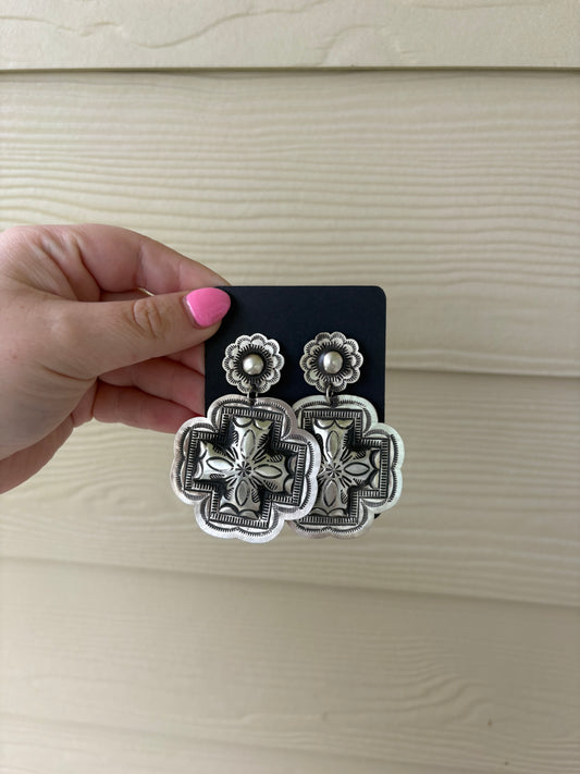 Stamped Sterling Cross Dangle Earrings