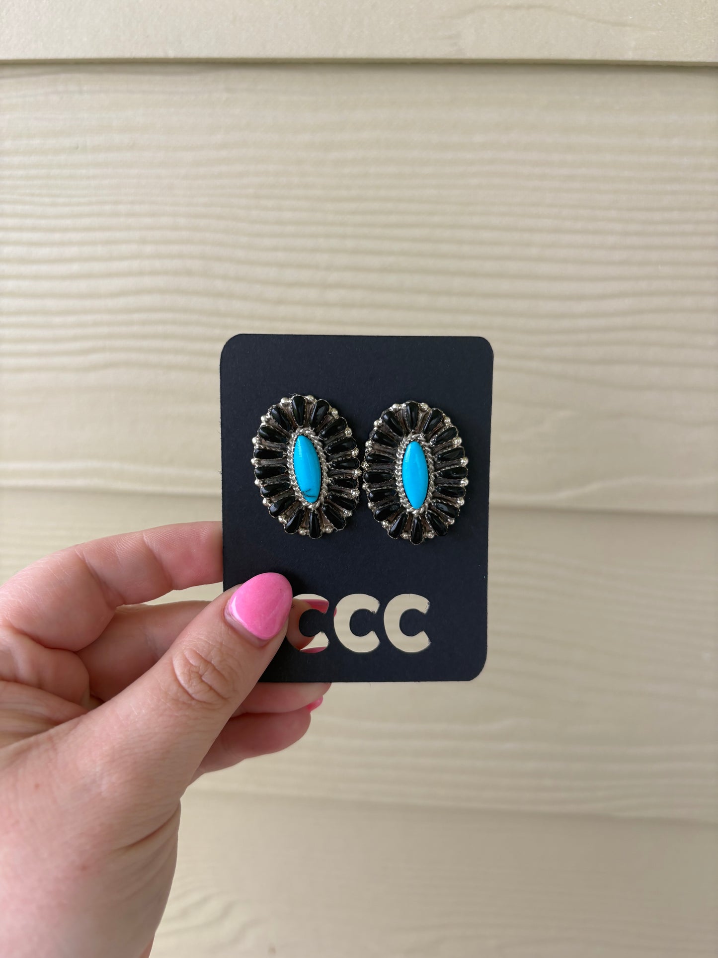 Black Onyx and Turquoise Large Oval Cluster Earrings