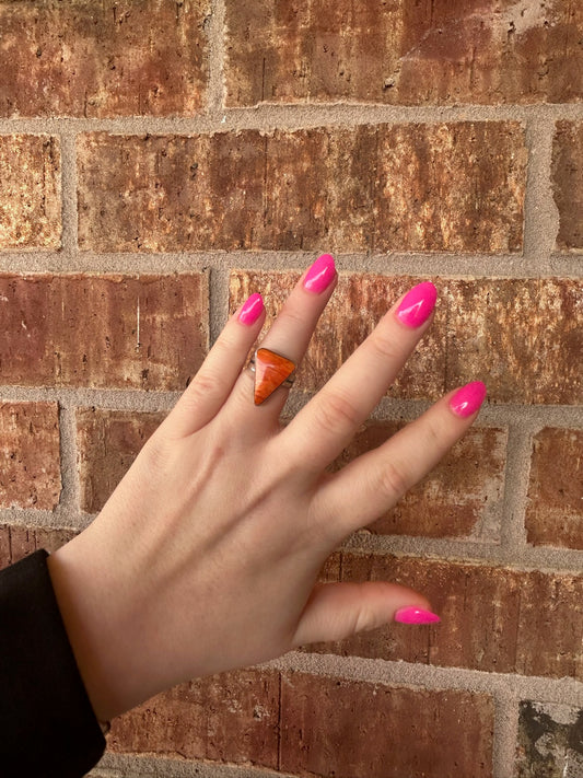 Orange Spiny Simple Bezel Triangle RING - SIZE 7