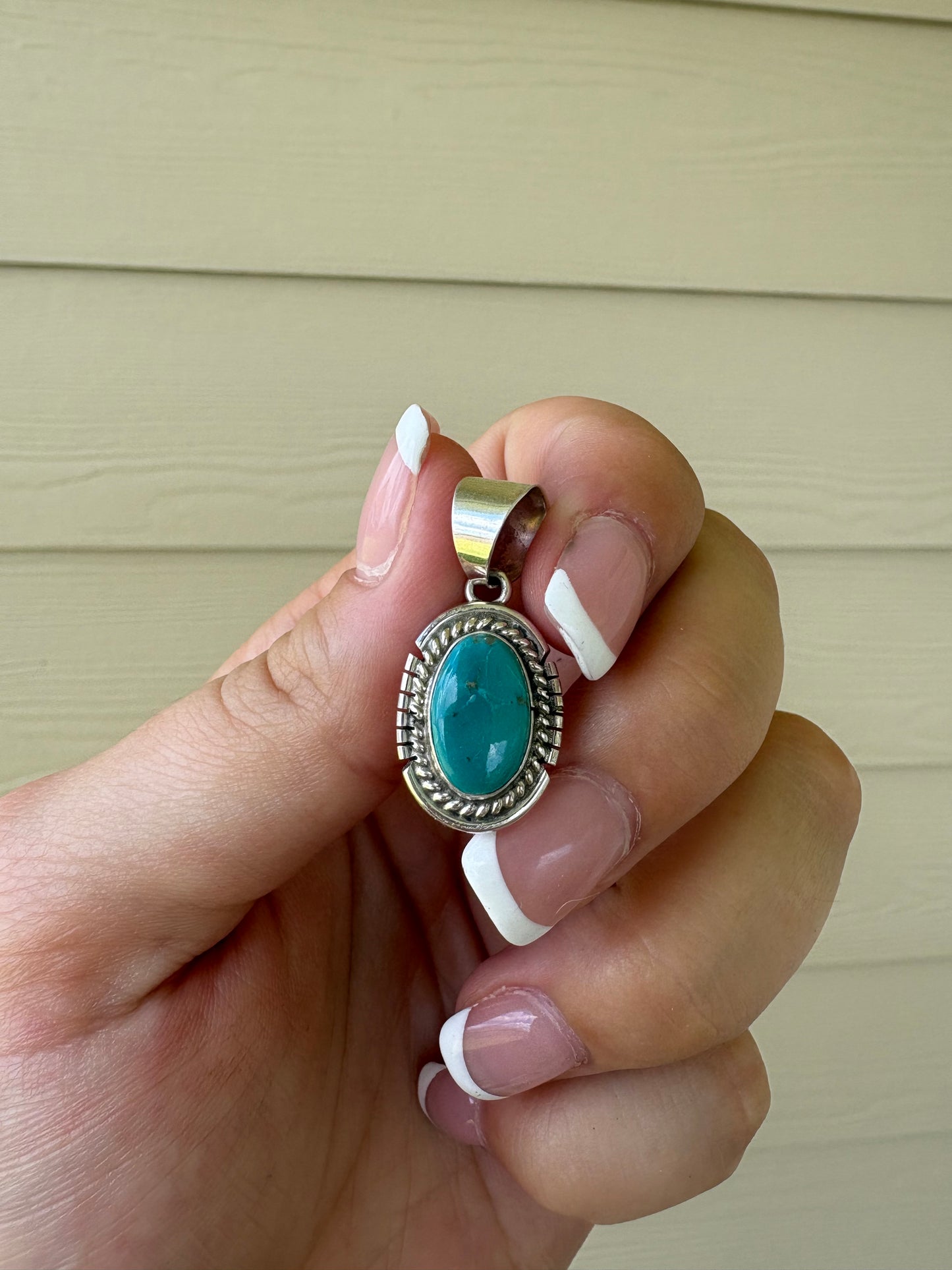 Kingman Turquoise Mini Oval Pendant with Sterling Border