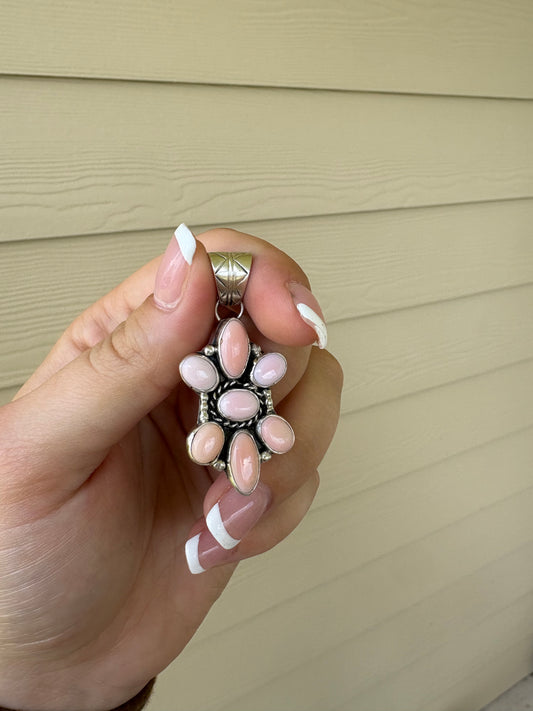 Pink Conch 7-Stone Cluster Pendant