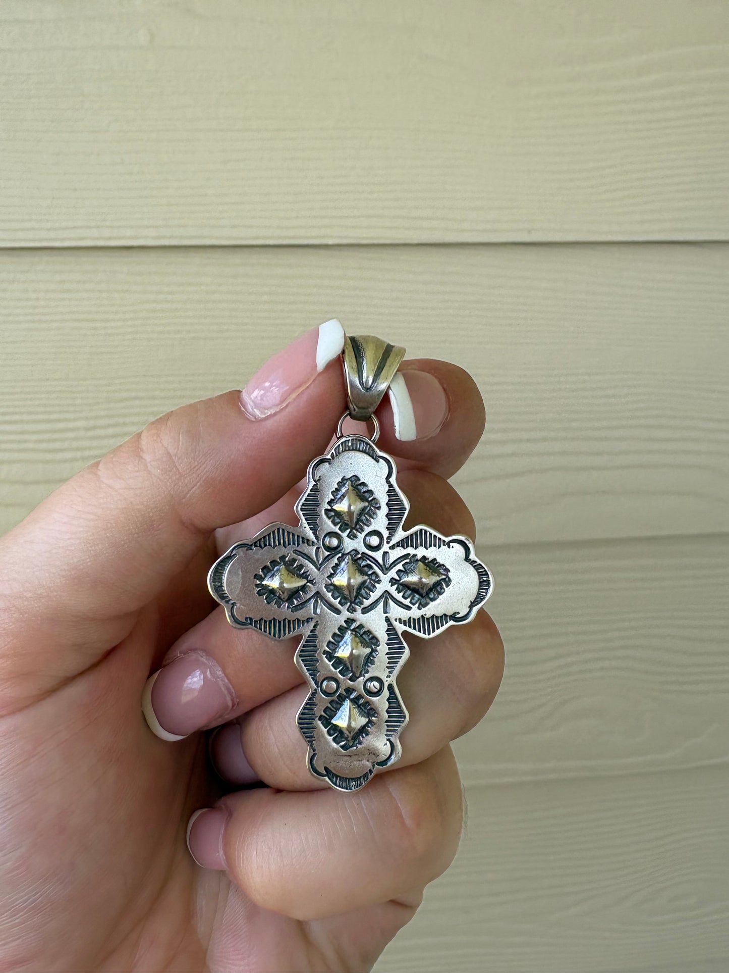 Sterling Large Stamped Cross Pendant