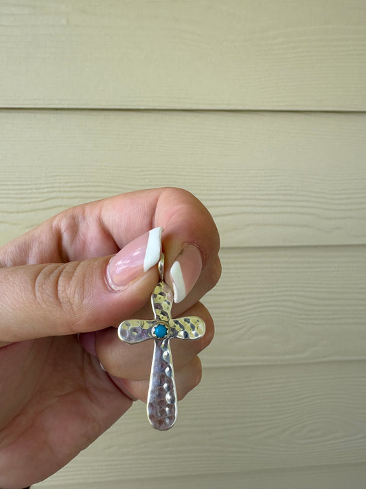 Kingman Turquoise Hammered Cross Pendant