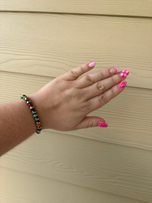 7mm Pearl & Multi-stone Stretchy Bracelet