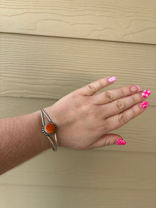 Orange Spiny Circle Bead Border Detail Split Band Cuff