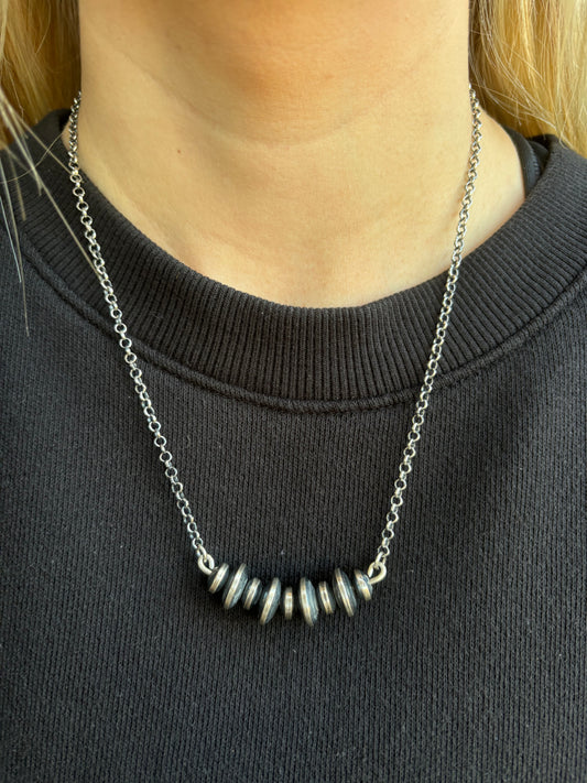 Saucer and Pearl Bead Bar Necklace