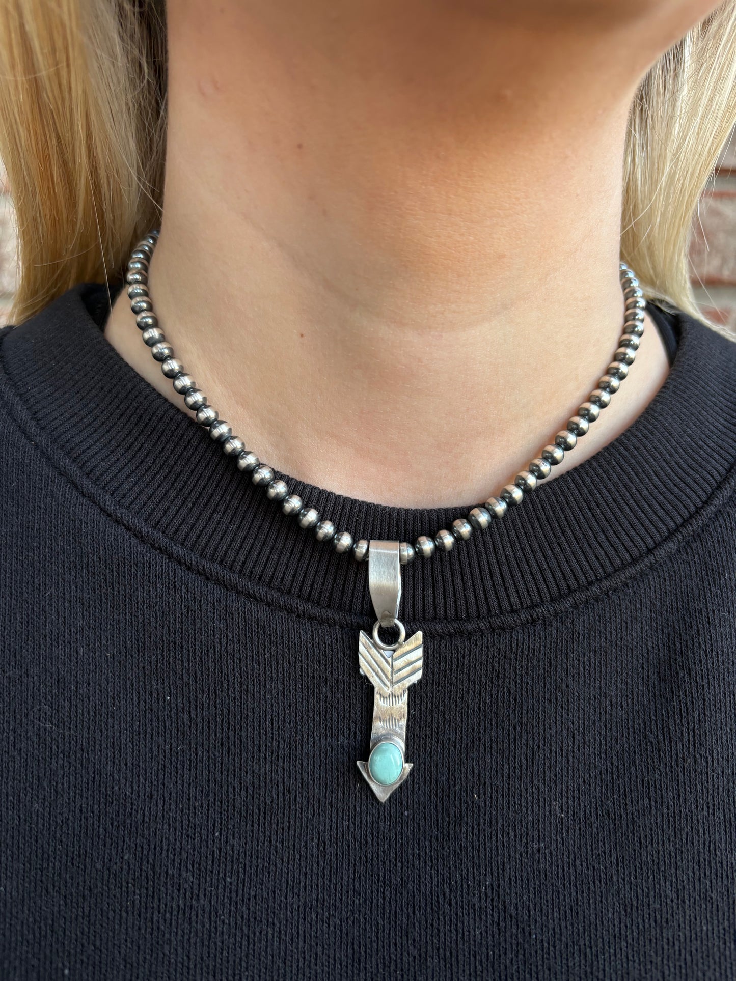 Sterling Stamped Arrow Pendant with Turquoise