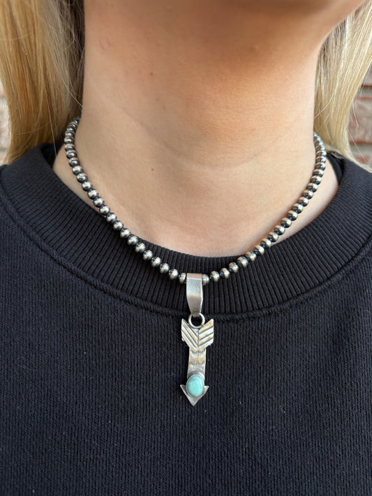 Sterling Stamped Arrow Pendant with Turquoise