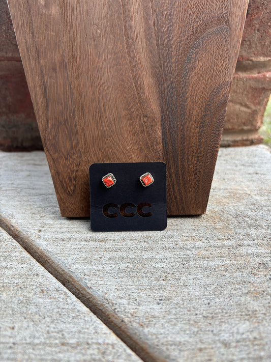 Natural Spiny Extra Small Square Studs with Rope