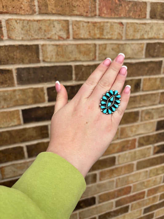 Zuni Turquoise Oval Cluster Ring - MULTIPLE SIZES