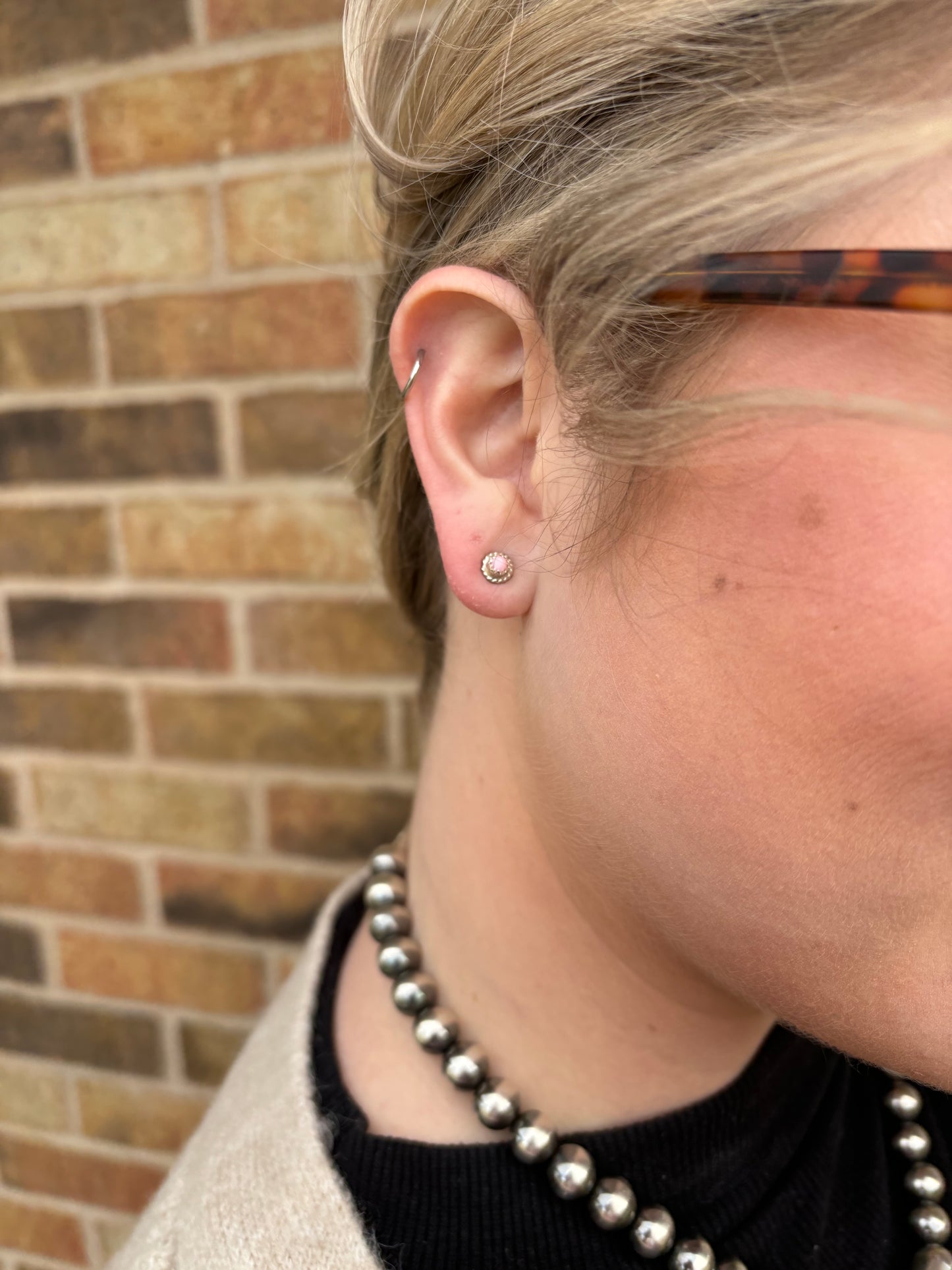 Pink Conch Extra Small Circle Studs with Rope