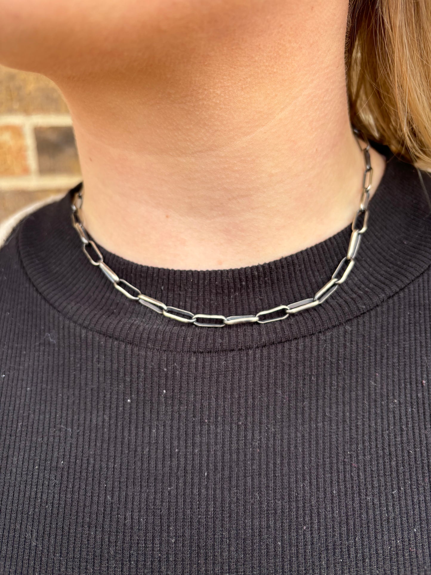 16" Oxidized Sterling Paperclip Necklace