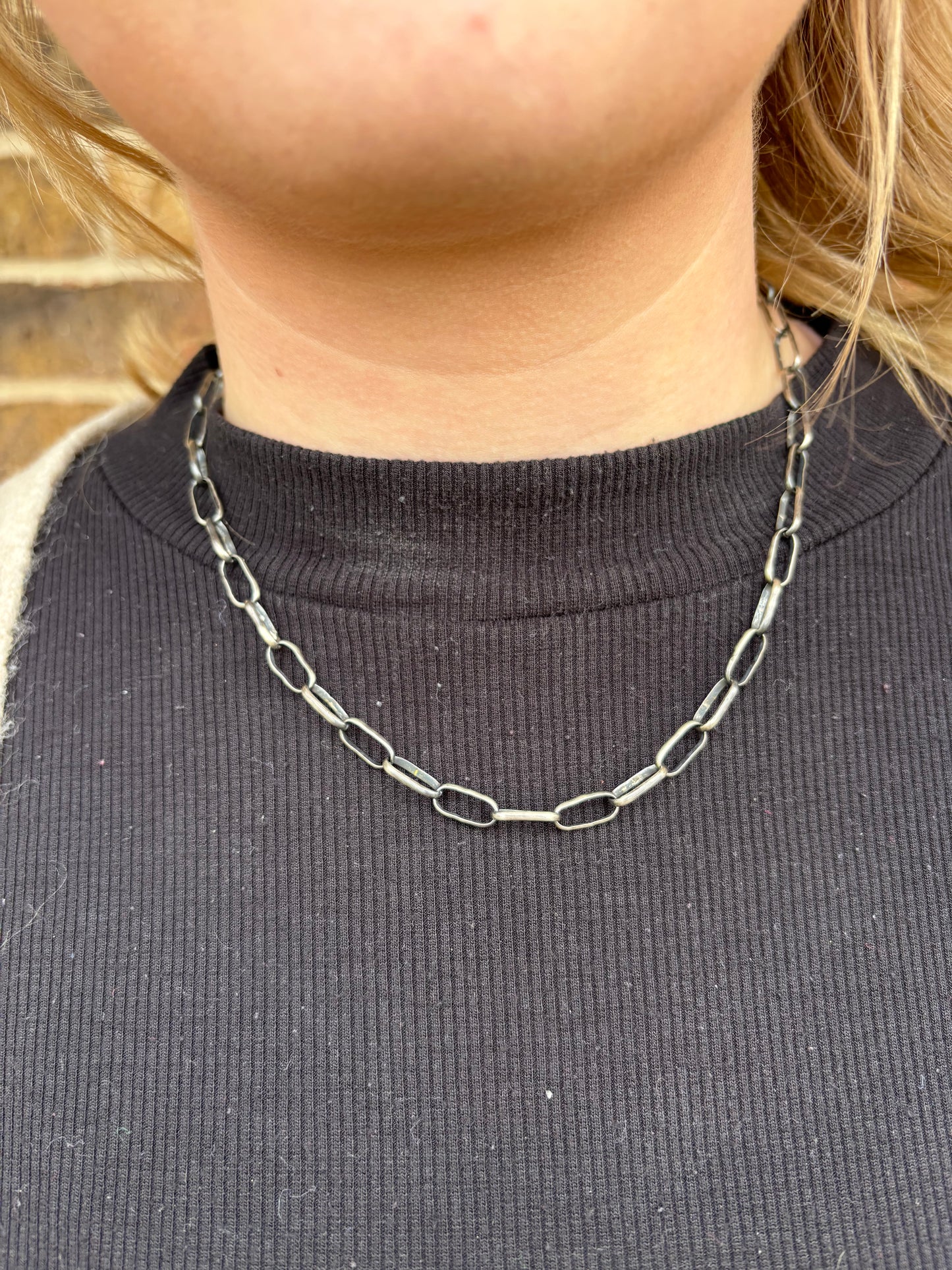 18" Oxidized Sterling Paperclip Necklace