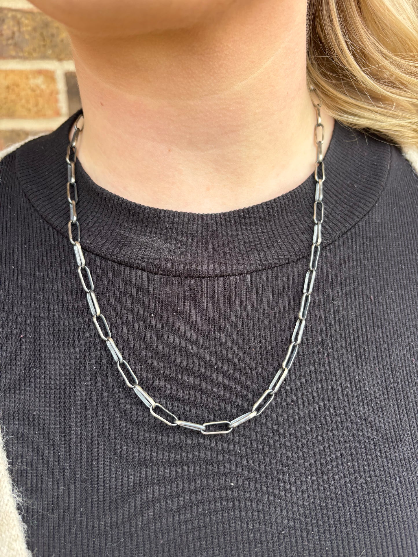 22" Oxidized Sterling Paperclip Necklace