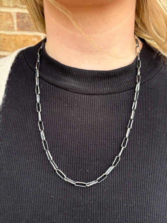 24" Oxidized Sterling Paperclip Necklace