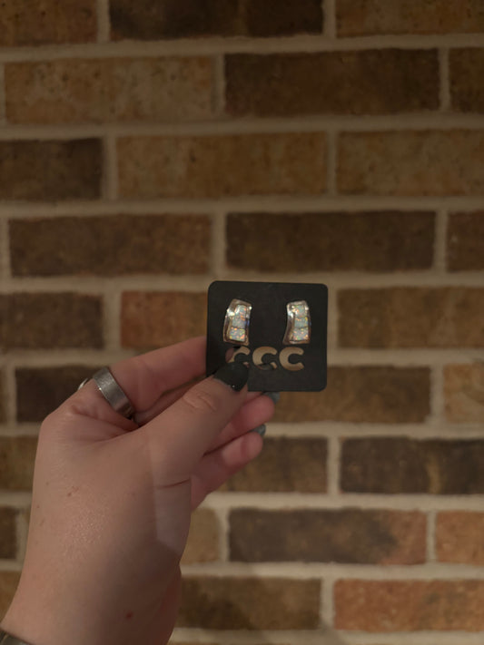 White Opal Inlayed Rectangle Studs