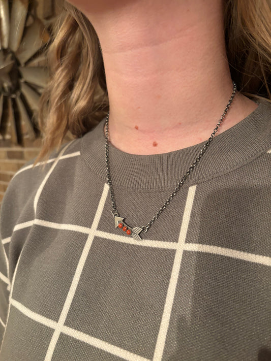 Red 3 Stone Arrow Necklace