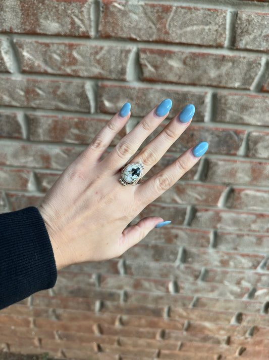 White Buffalo Ring with Detail - SIZE 8 3/4