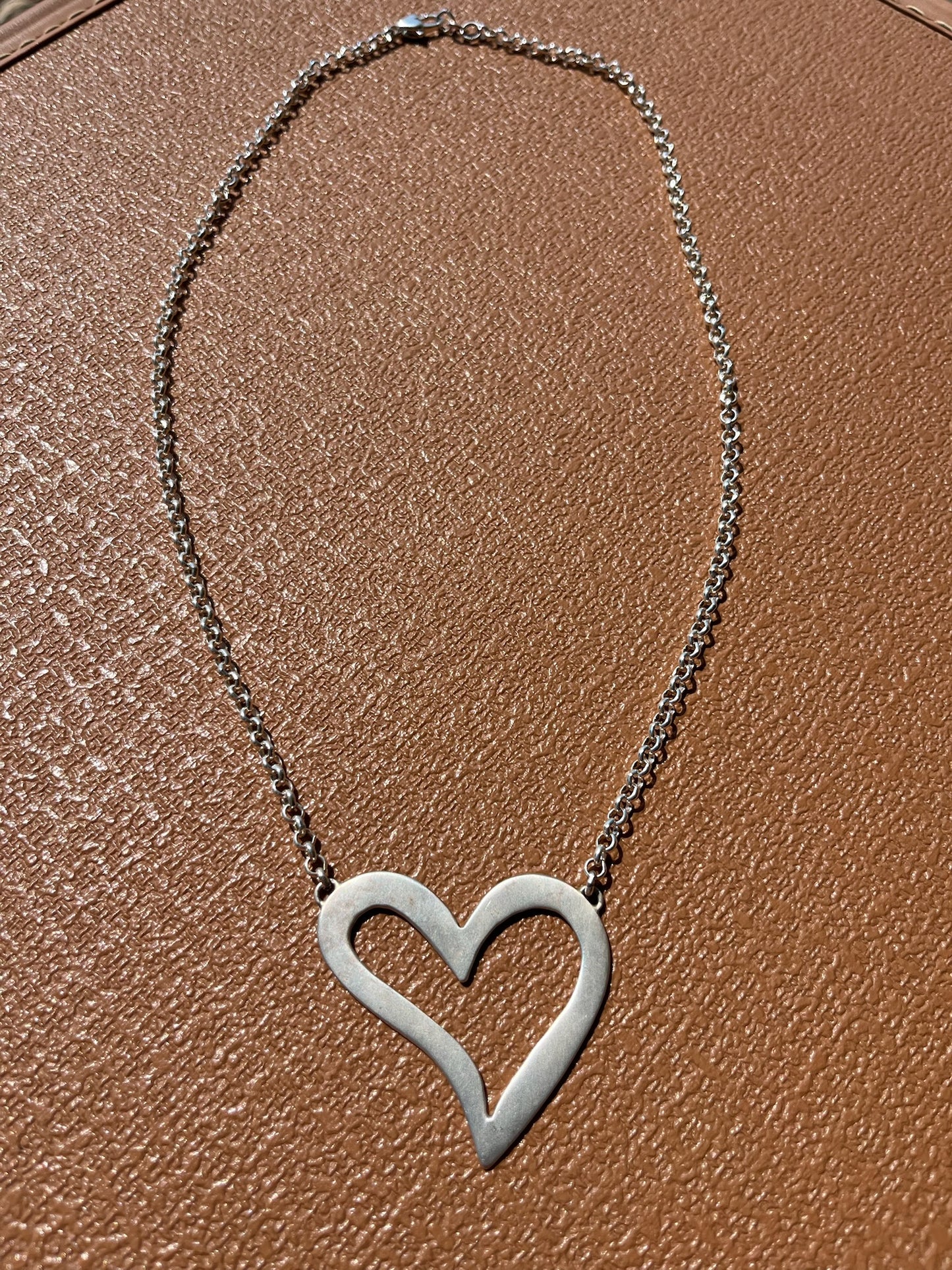 Sterling Brushed Open Heart Necklace - 21"