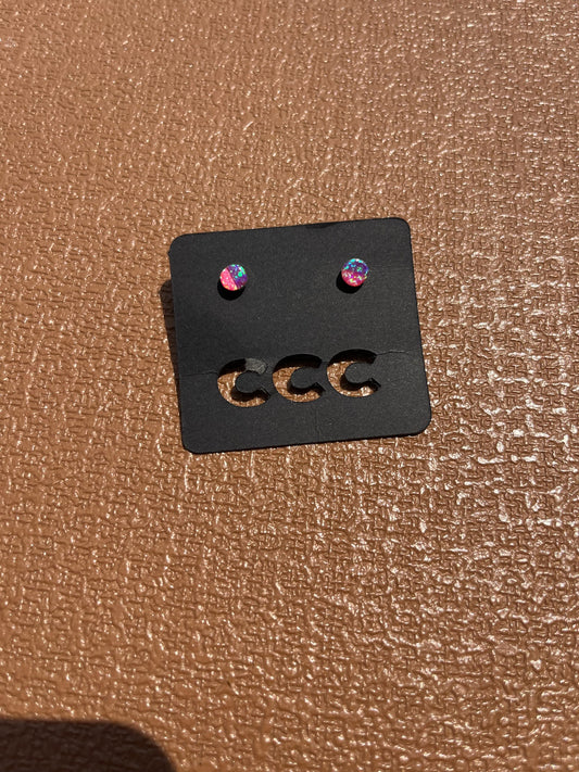 Pink and Purple Opal Simple Small Circle Studs