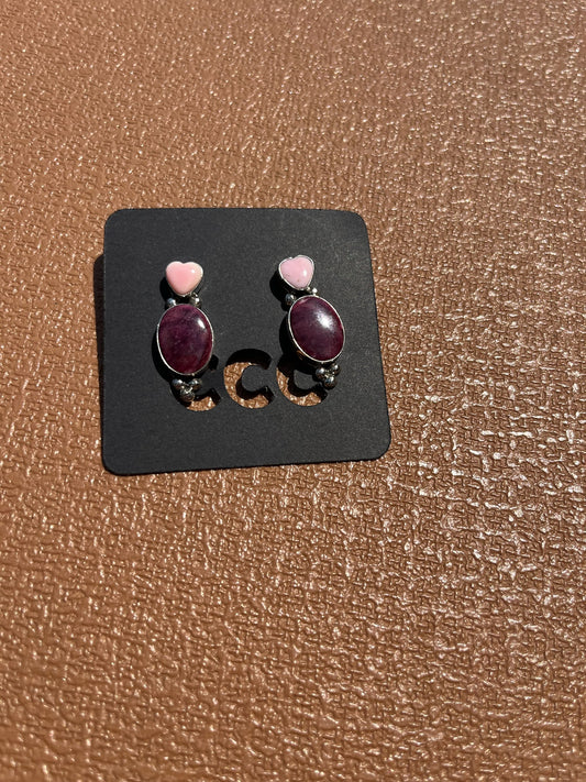 Purple Spiny Oval with Pink Conch Heart Studs