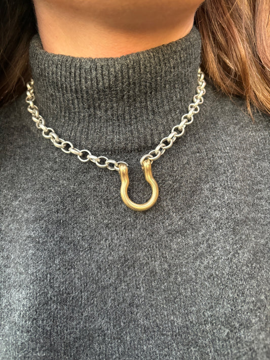 Mixed Metal Horseshoe Necklace - 18"