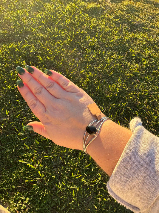 Black Onyx Oval Single Stone Medium Cuff