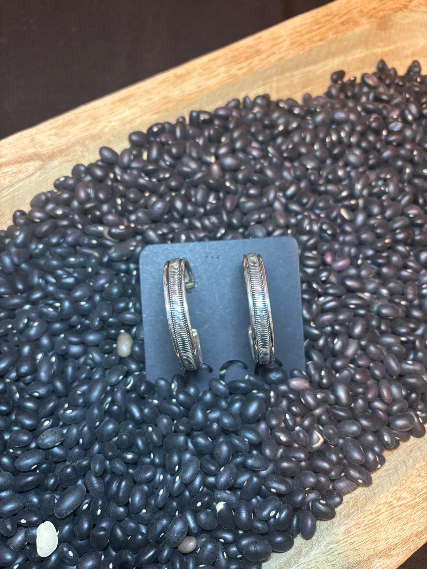 Sterling Hammered Rope Hoop Earrings - Medium
