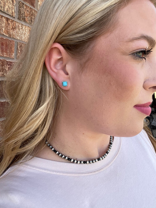 Turquoise Square Studs with Rope
