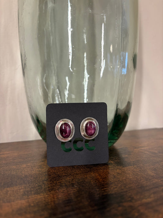 Purple Spiny Oval with Smooth Sterling Border Studs