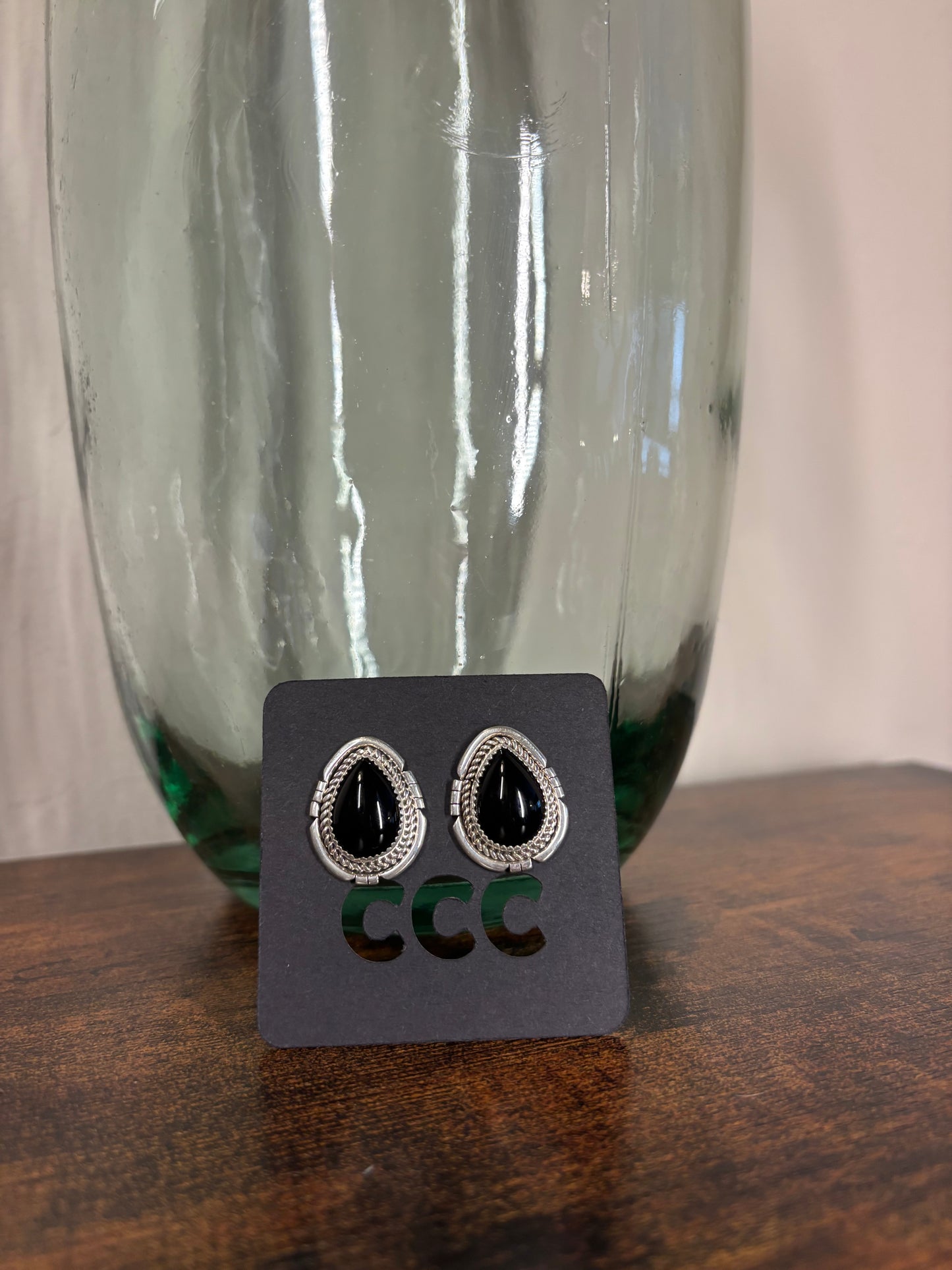 Black Onyx Teardrop Sterling Border Studs