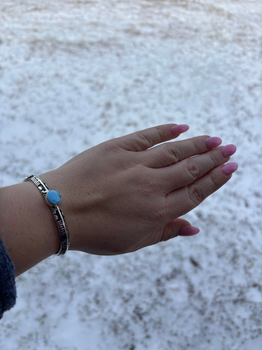 Golden Hills Skinny Stamped Band Single Stone Cuff