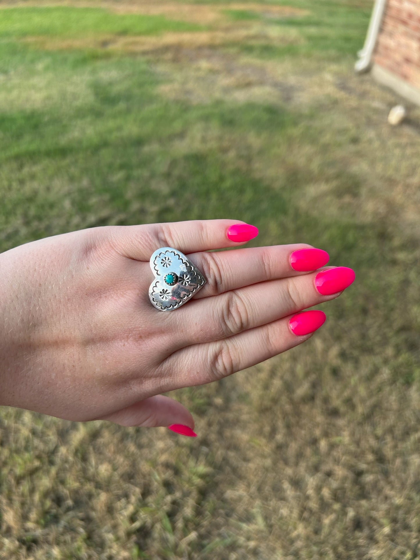 Turquoise Stamped Heart Ring - MULTIPLE SIZES