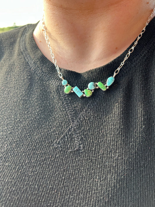Turquoise and Sonoran Zig Zag Bar Necklace - 20"