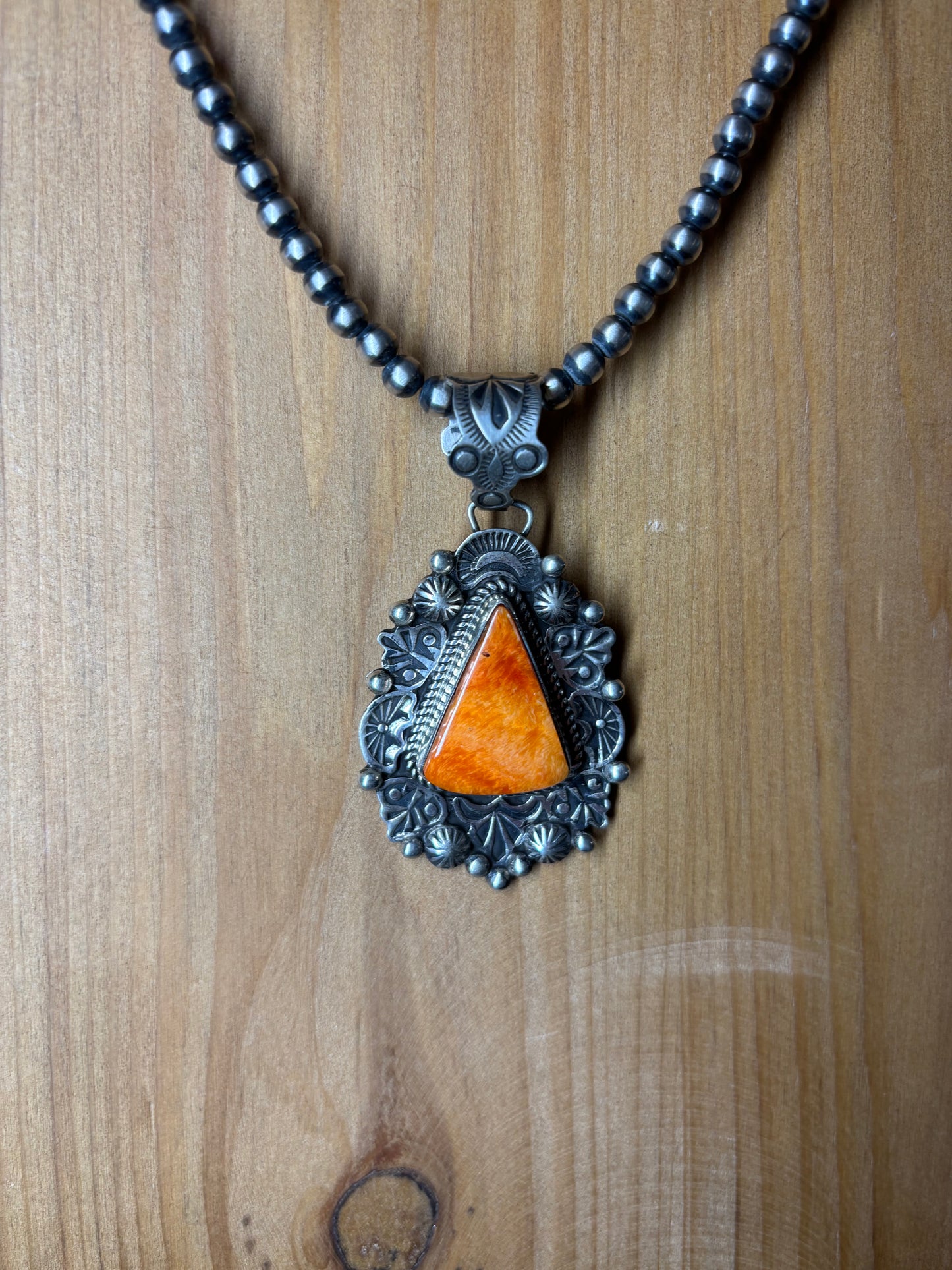Orange Spiny Triangle Stamped Edge Pendant
