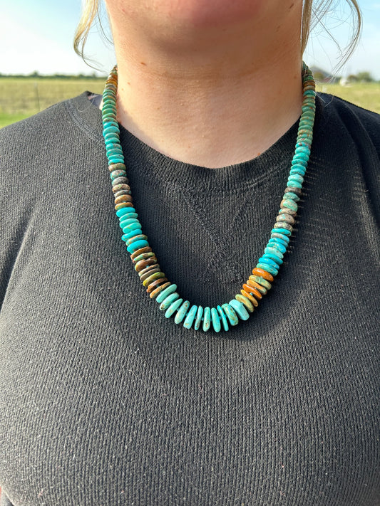 25” Turquoise Tri-Color Disc Necklace