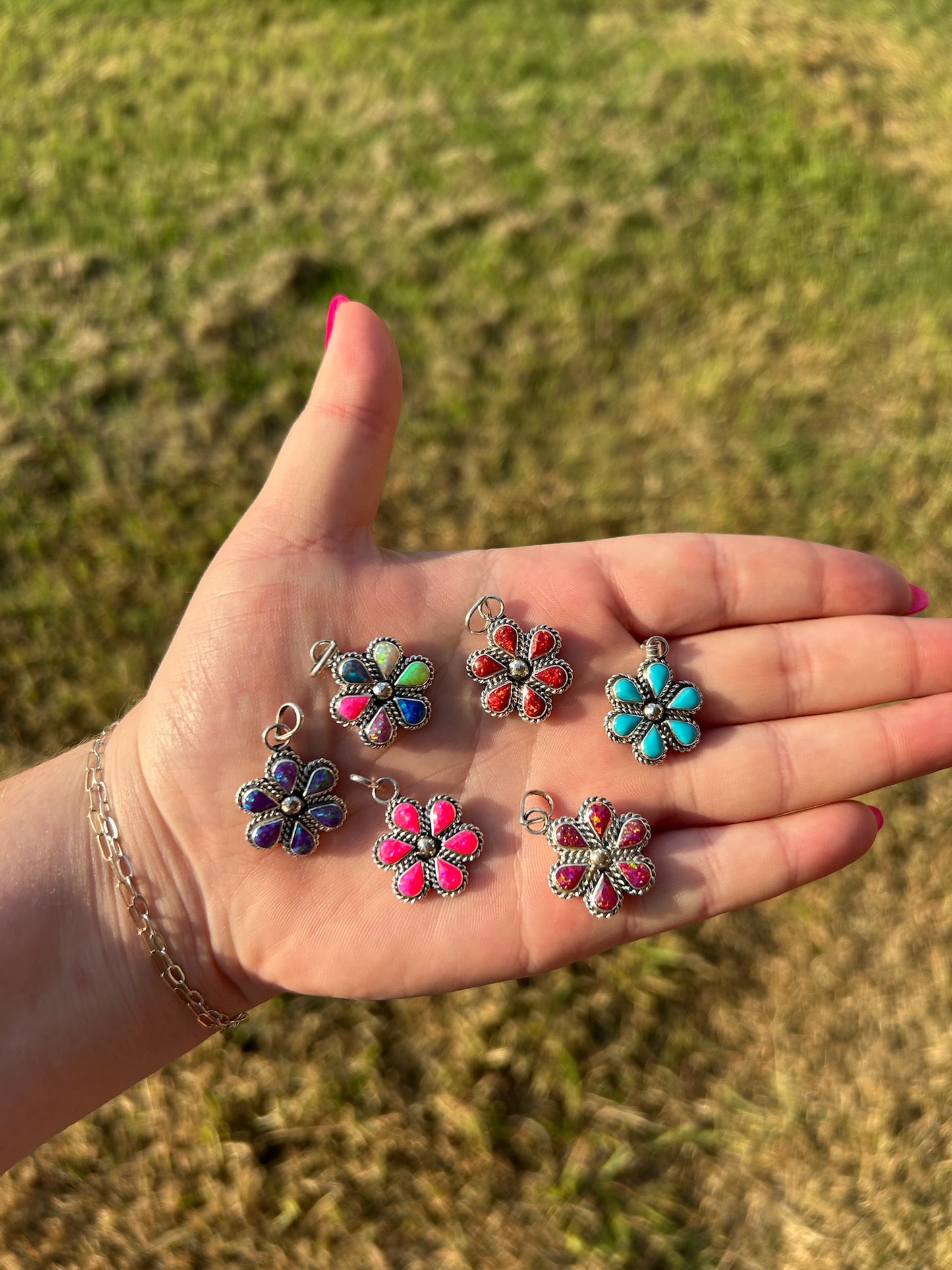 6-Stone Flower Cluster Charm Pendant - MULTIPLE OPTIONS