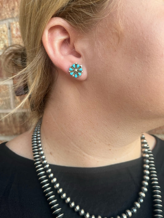 Turquoise 6-stone Mini Flower Cluster Studs