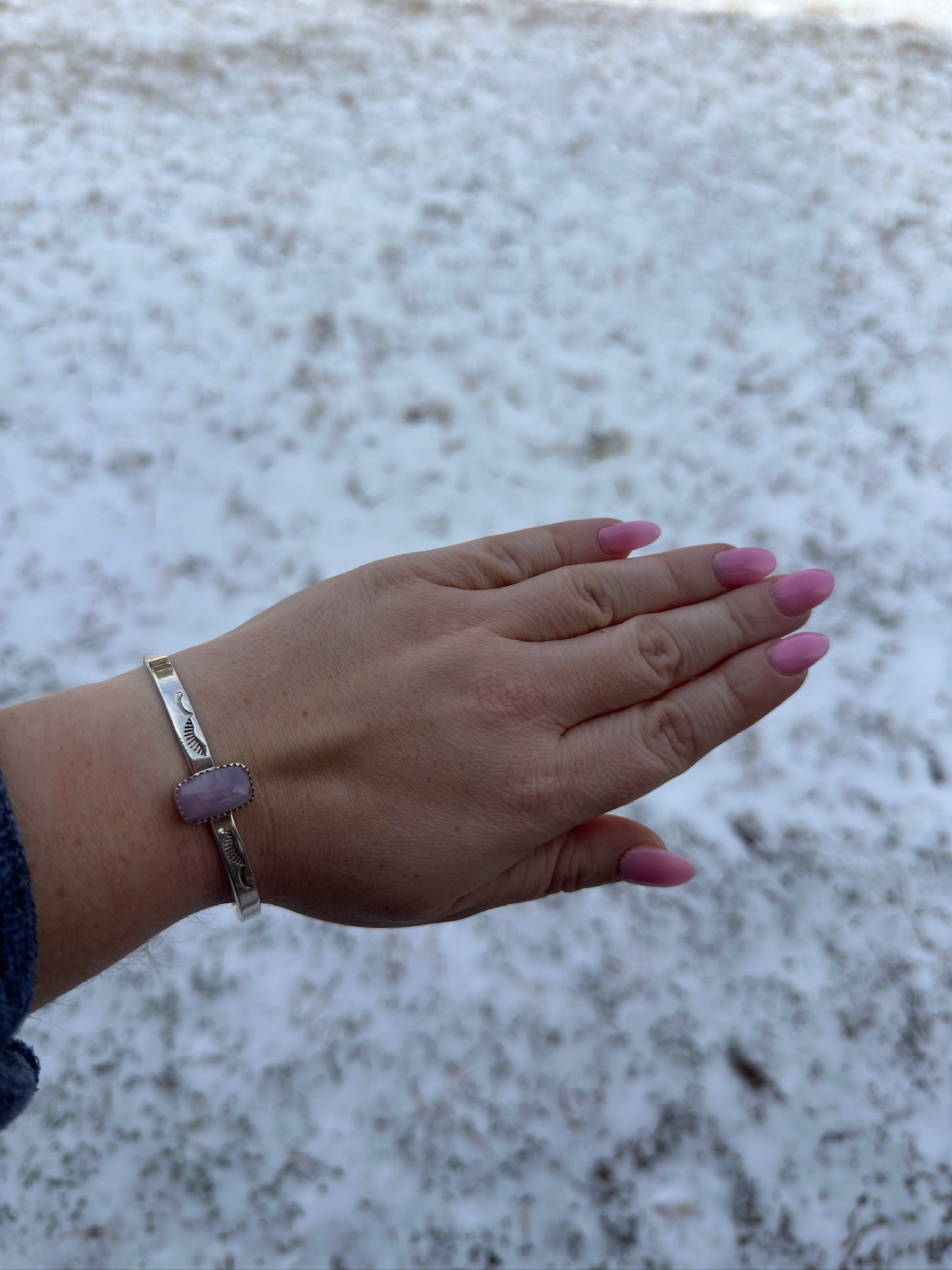 Purple Kunzite Rectangle with Stamped Band Cuff