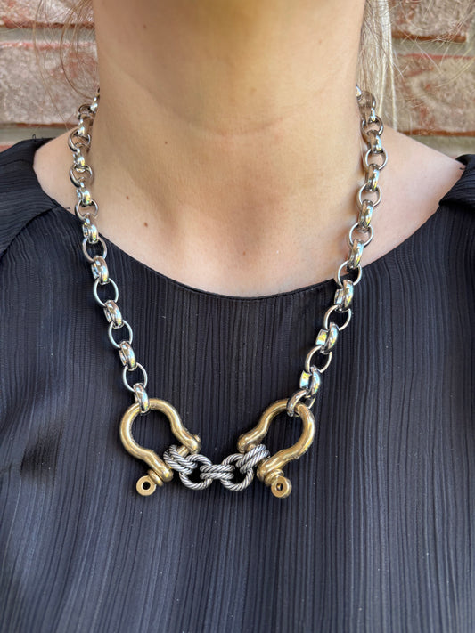 Mixed Metal Double Shackle Necklace - 21"