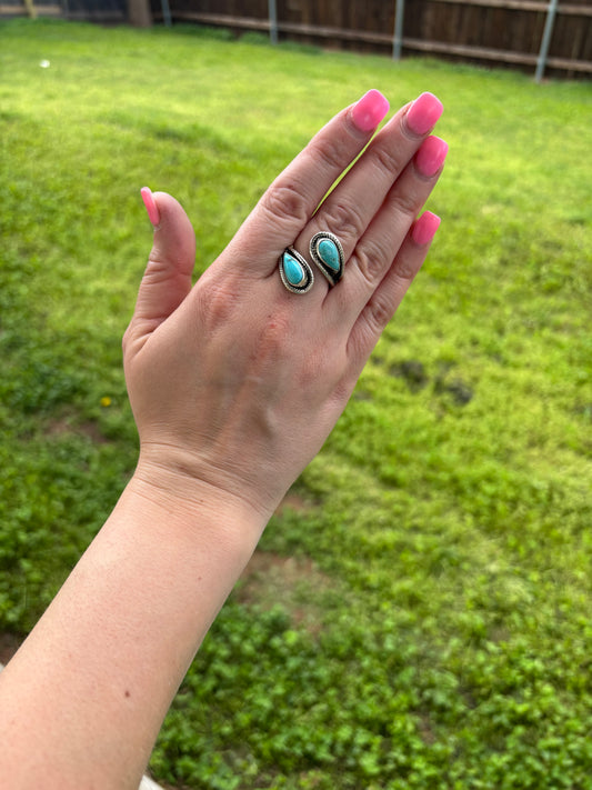 Turquoise Teardrop Two-Stone Adjustable Ring